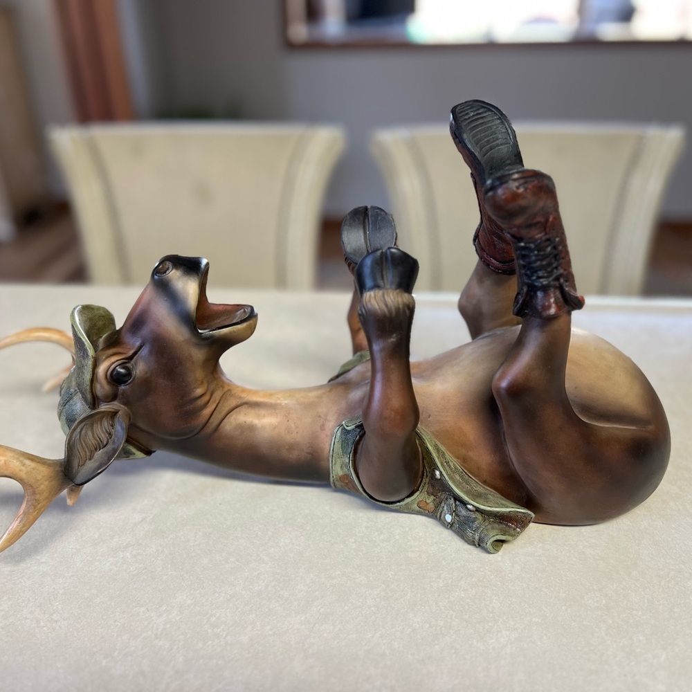 Rustic Western Camo Geared Hunter Buck Stag Deer Wine Holder Large 19"L Figurine